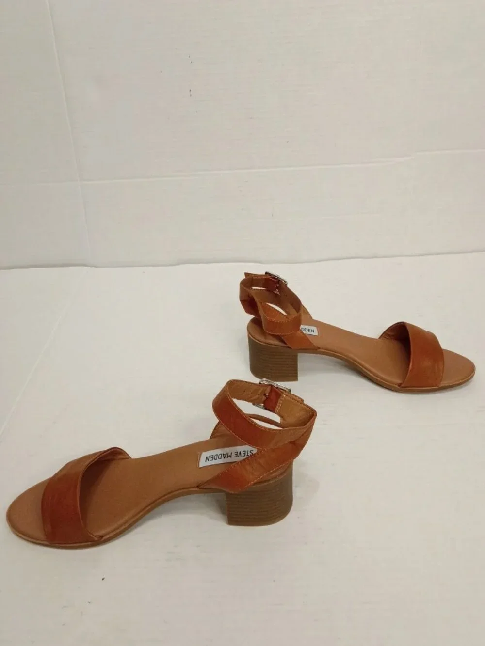 Steve Madden Kemmy Cognac Leather Ankle Strap Block Heel Sandals Size 8M